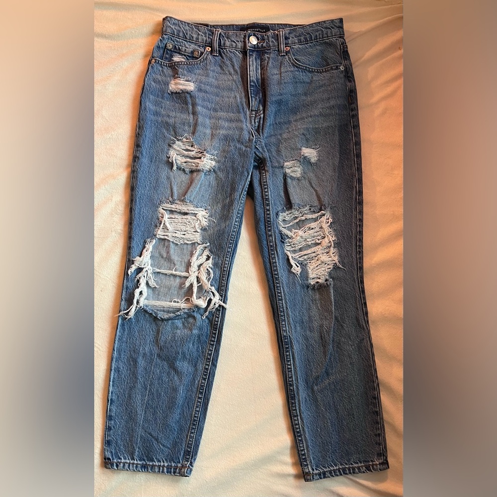 Aeropostale Ripped Blue Mom Jeans Size 10